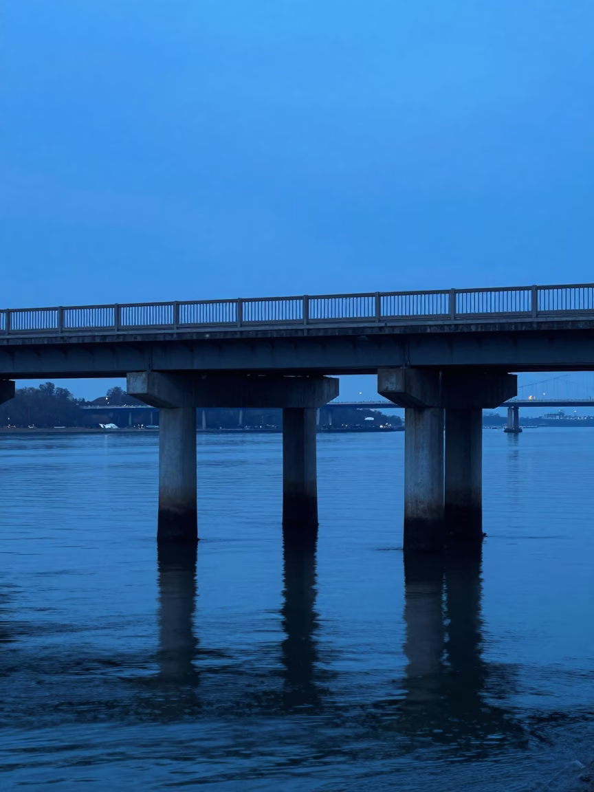 Bridge Pier in New York at Sunrise Light in in New York, New York, United States