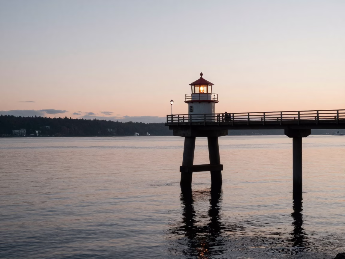 Bridge Pier in Portland at Nautical Dawn Light in in Portland, Oregon, United States