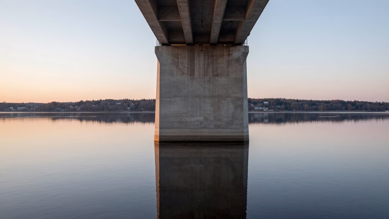 Bridge Pier in Quebec City at First Light Of Dawn in in Quebec City, Quebec, Canada