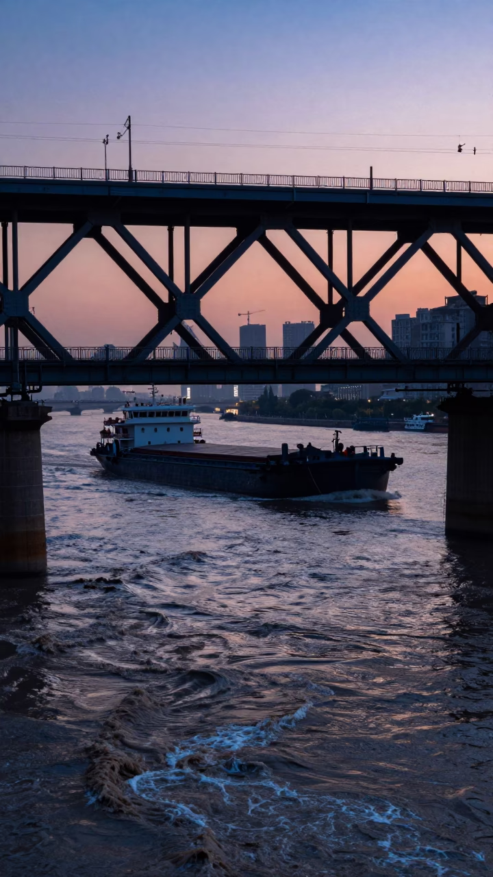 Bridge Pier in Shanghai at Twilight in in Shanghai, China