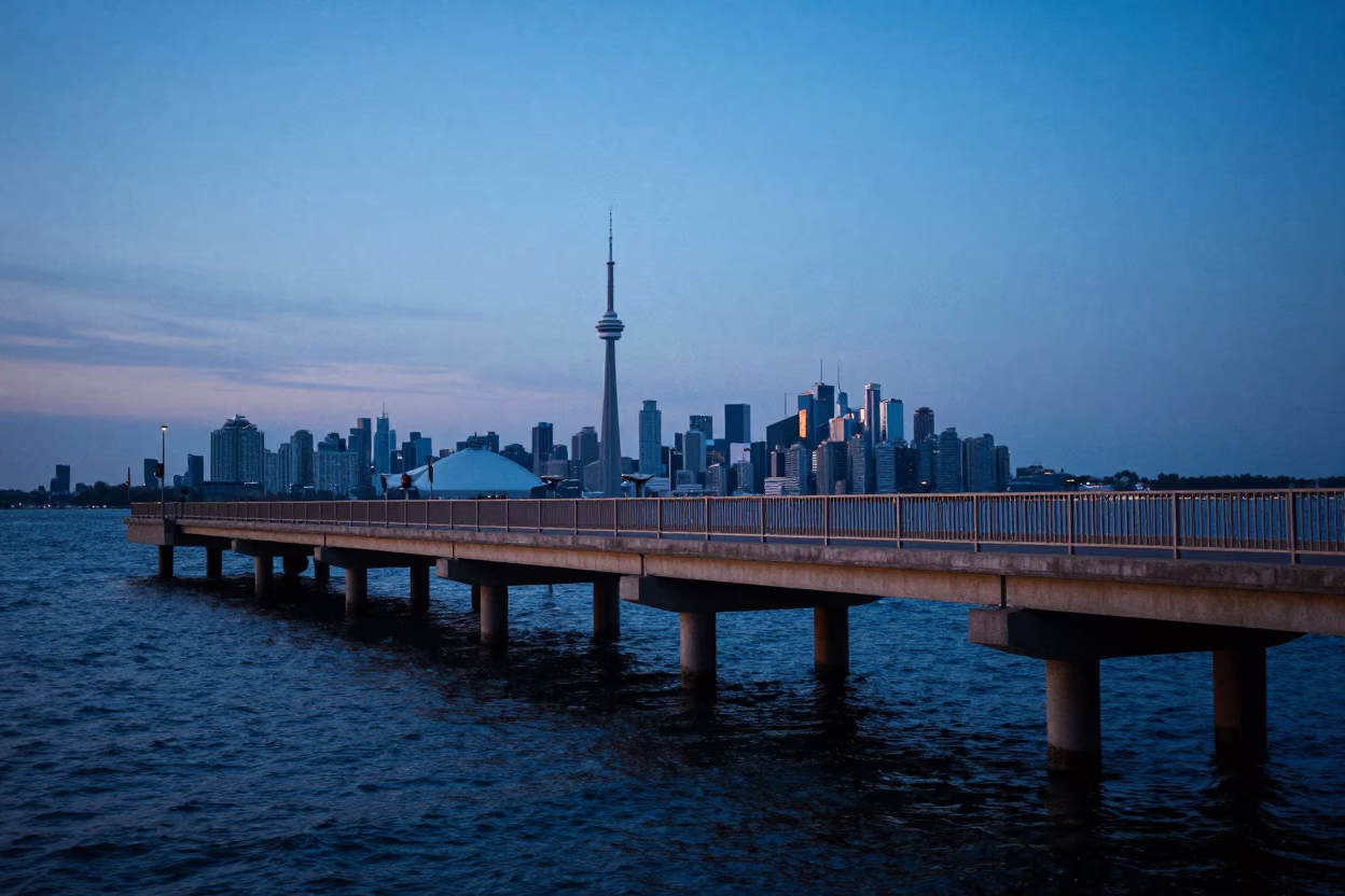 Bridge Pier in Toronto at The Still Hours Before Dawn Light in in Toronto, Ontario, Canada