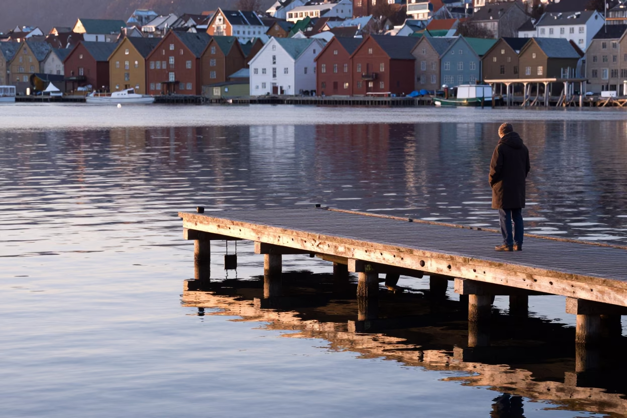 Bridge Pier just after sunrise in Bergen in in Bergen, Norway