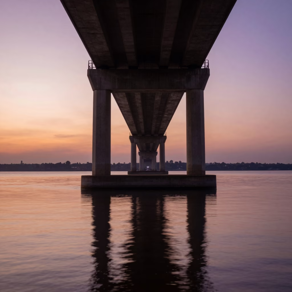 Bridge Pier Reflected at Sunset Light in Johannesburg in in Johannesburg, South Africa
