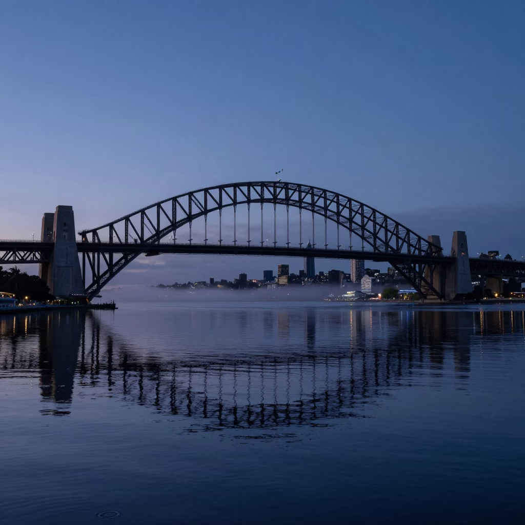 Bridge Reflection in Auckland at Sunrise Light in in Auckland, New Zealand