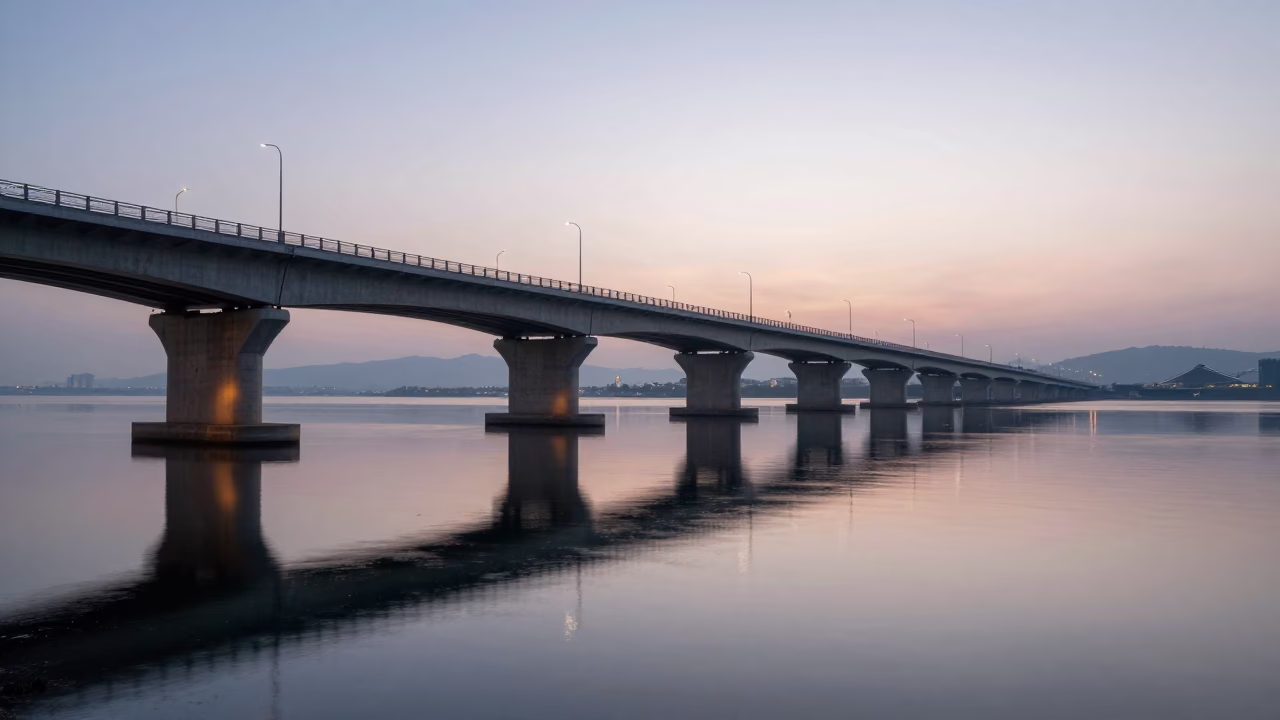 Bridge Support at First Light Of Dawn in Kaohsiung in in Kaohsiung, Taiwan