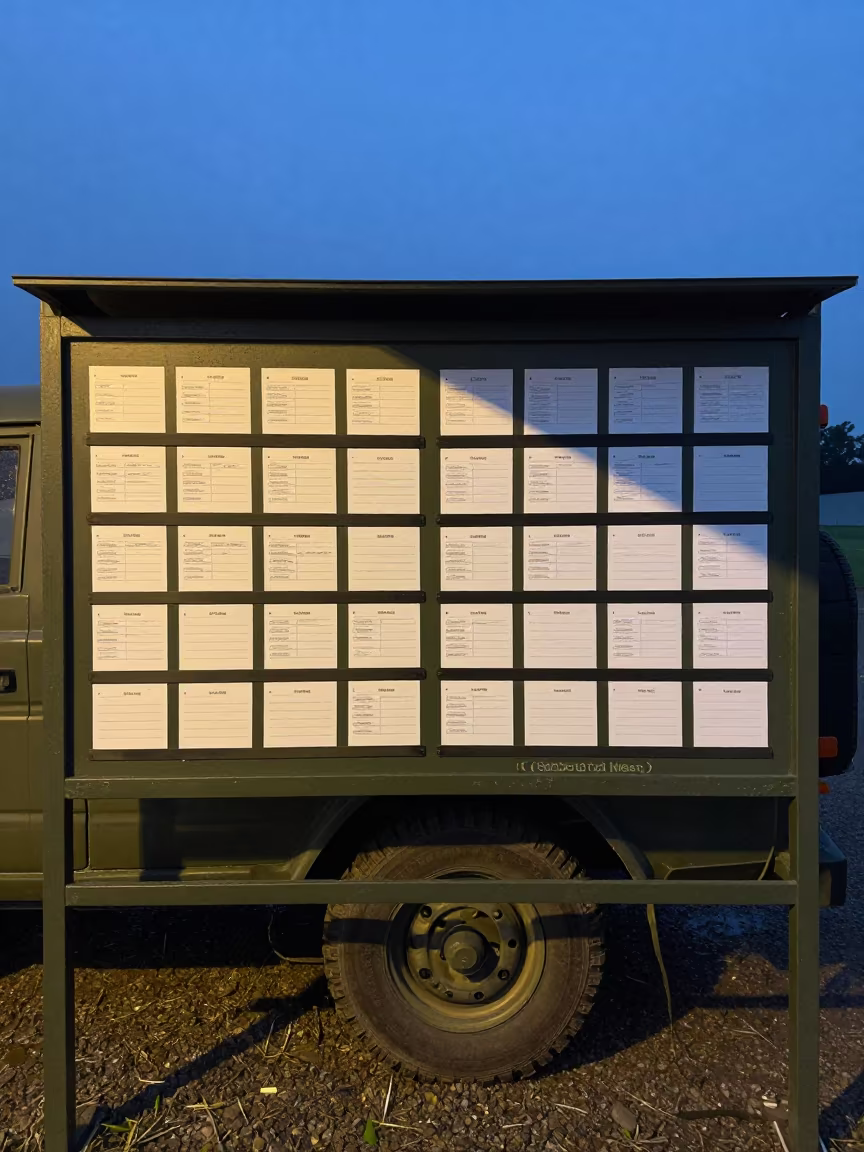 Bridgetown Barracks Manifest Board Silhouette in in a mess hall before service near Bridgetown
