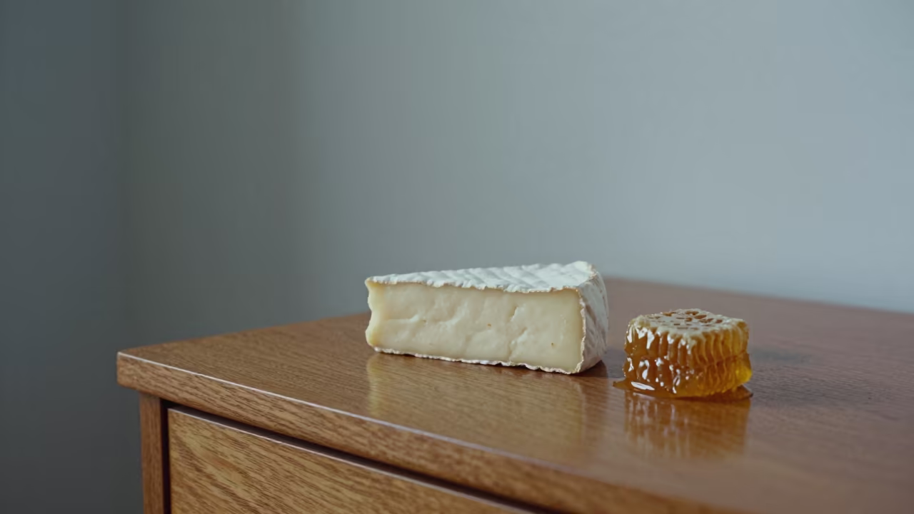 Brie Cheese and Honeycomb on Hotel Dresser in on a hotel dresser in Ondjiva
