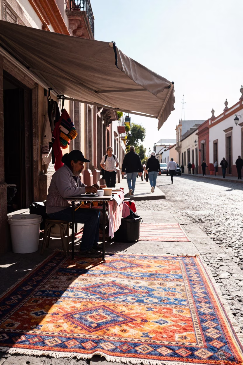 Bright late morning street scene in Guadalajara Mexico with local vendor in in Guadalajara, Mexico