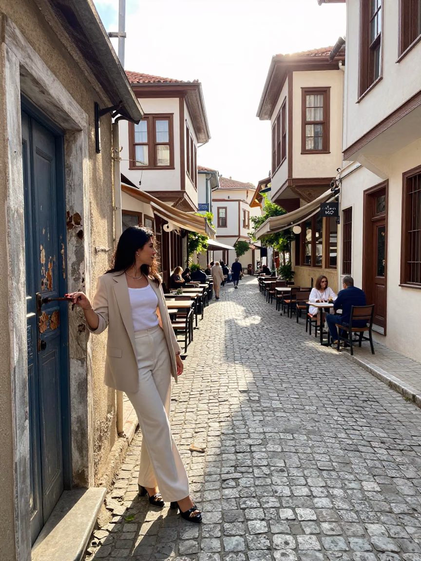 Bright Late Morning Street Scene in Izmir Turkey with Local Details in in Izmir, Turkey