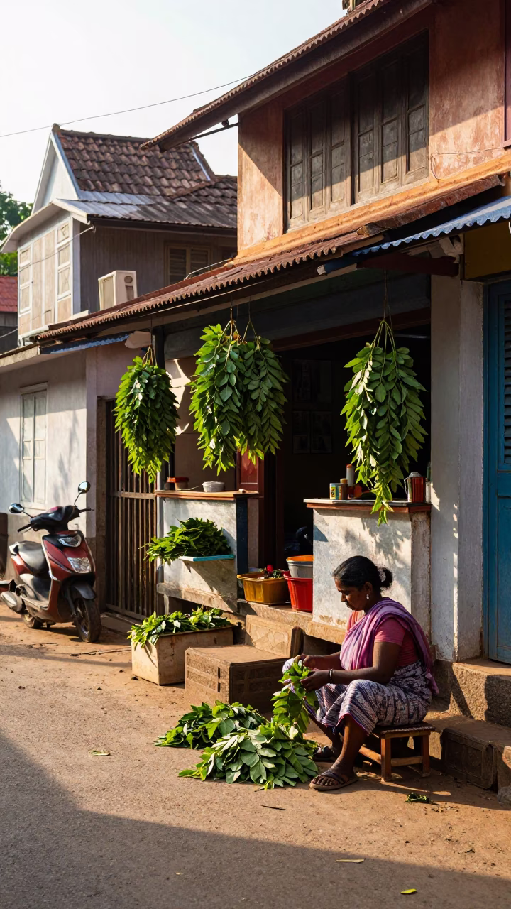Bright Late Morning Street Scene in Kochi India with Local Shop in in Kochi, India