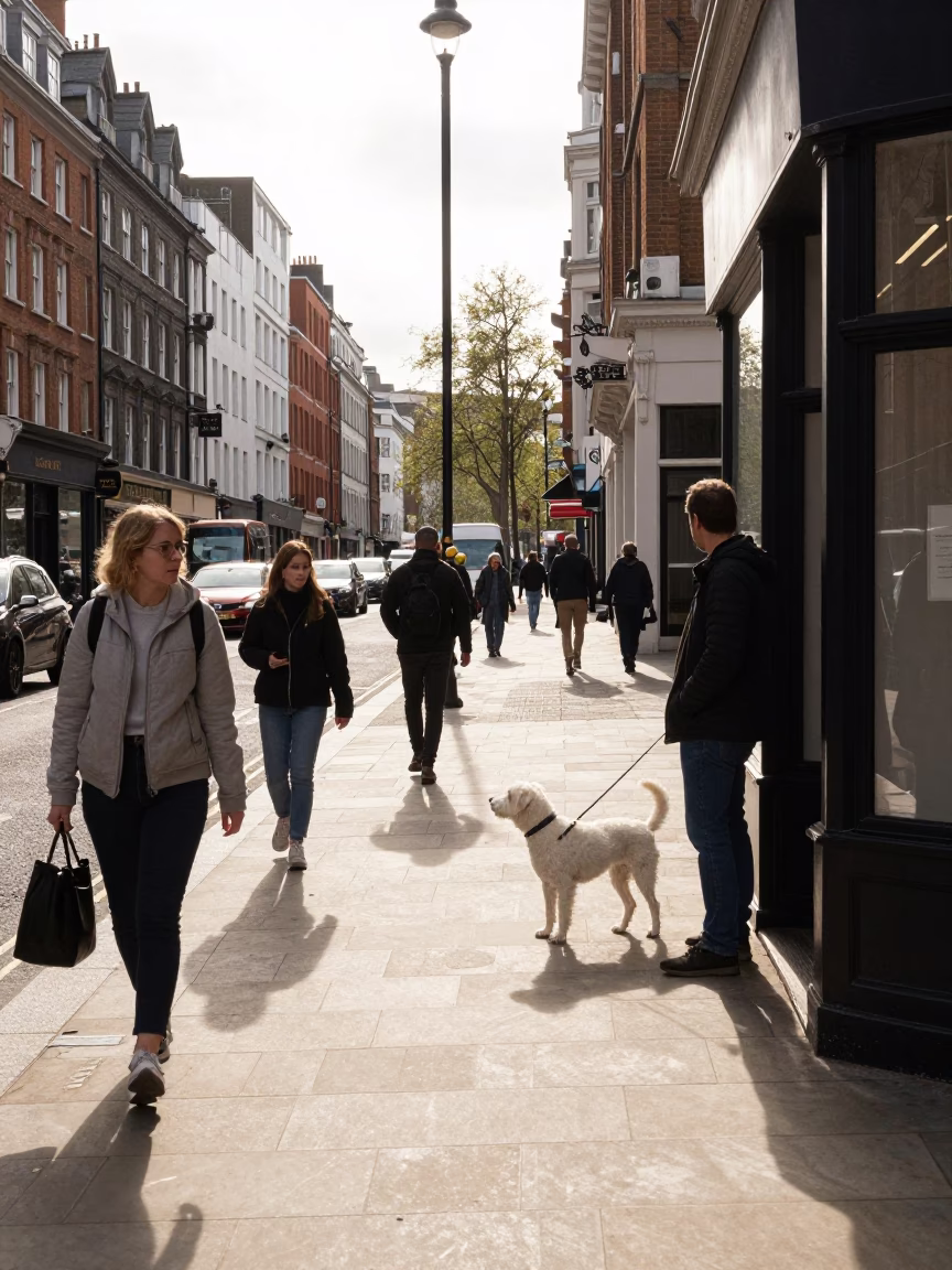 Bright Late Morning Street Scene in London United Kingdom in in London, United Kingdom