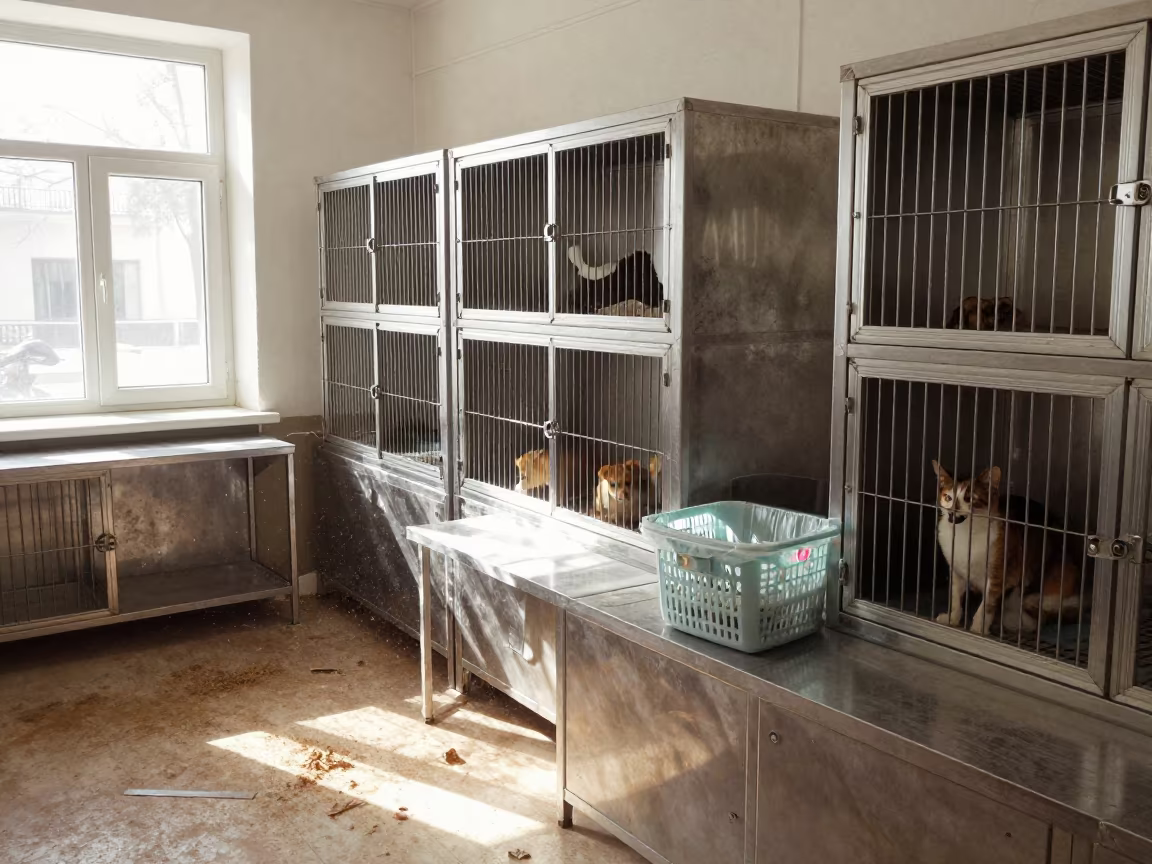 Bright Midday Pet Adoption Room With Waste Bag Dispenser in inside an adoption room in Oskemen