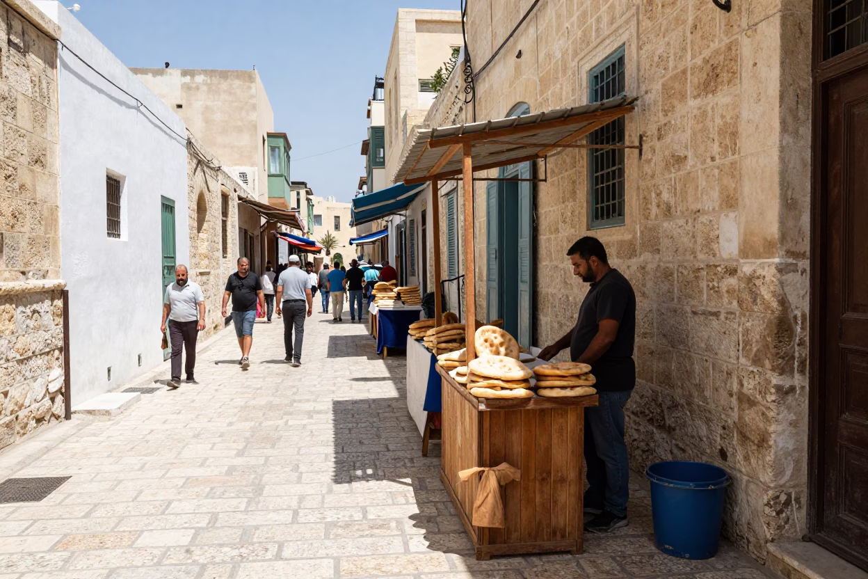 Bright Midday Street Scene in Alexandria Egypt with Local Market Activity in in Alexandria, Egypt