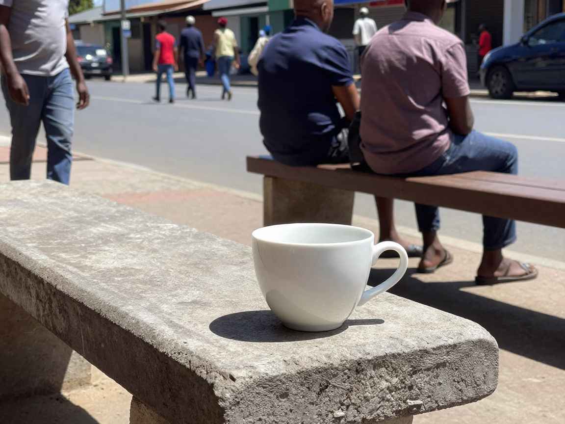 Bright Midday Street Scene in Durban South Africa with Ceramic Cup and Signet Ring in in Durban, South Africa