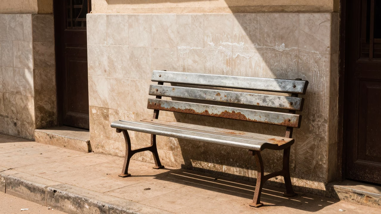 Bright Midmorning Accra Ghana Street Scene with Weathered Bench and Local Life in in Accra, Ghana