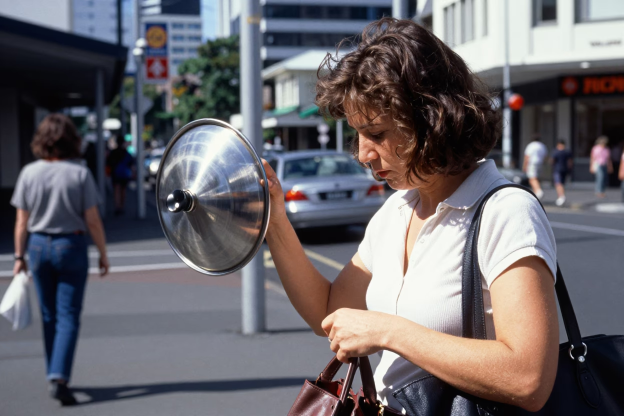 Bright Midmorning Auckland Street Scene with Brushed Steel Details and Local Daily Life in in Auckland, New Zealand