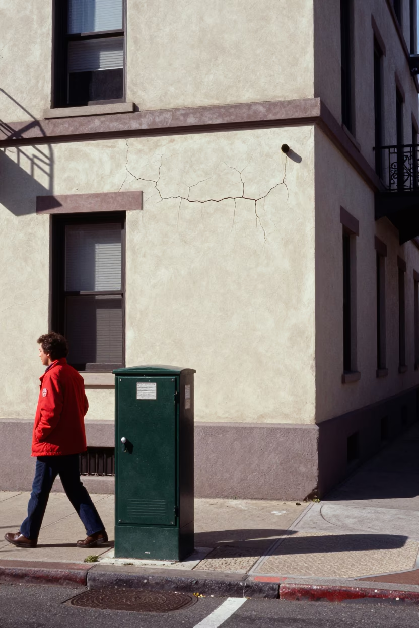 Bright Midmorning Boston Street Scene with Cracked Stucco and Local Life in in Boston, Massachusetts, United States
