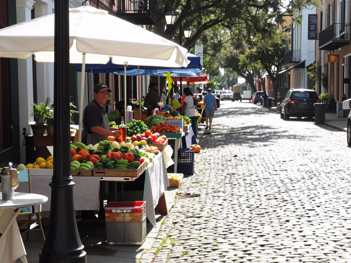 Bright Midmorning Charleston South Carolina Street Scene with Tea Stains and Local Charm in in Charleston, South Carolina, United States