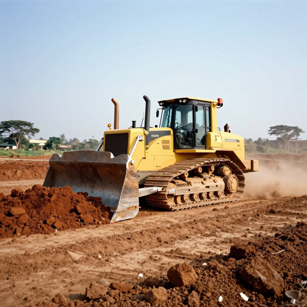 Bright Midmorning Construction Scene in Johannesburg South Africa with Bulldozer Pushing Earth in in Johannesburg, South Africa