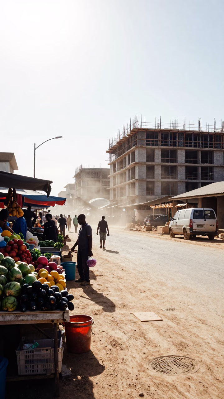 Bright Midmorning Durban Street Scene with Construction and Local Market Activity in in Durban, South Africa