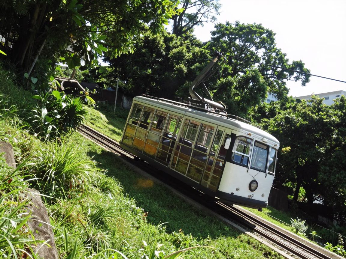 Bright Midmorning Funicular Climb Up Rio De Janeiro Hillside With Clear Glass Railings in in Rio de Janeiro, Brazil