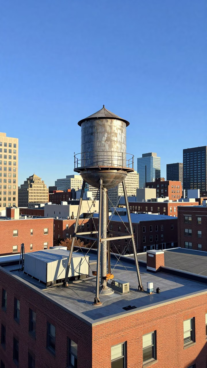 Bright Midmorning Halifax Rooftop Water Tower and Urban Skyline View in in Halifax, Nova Scotia, Canada