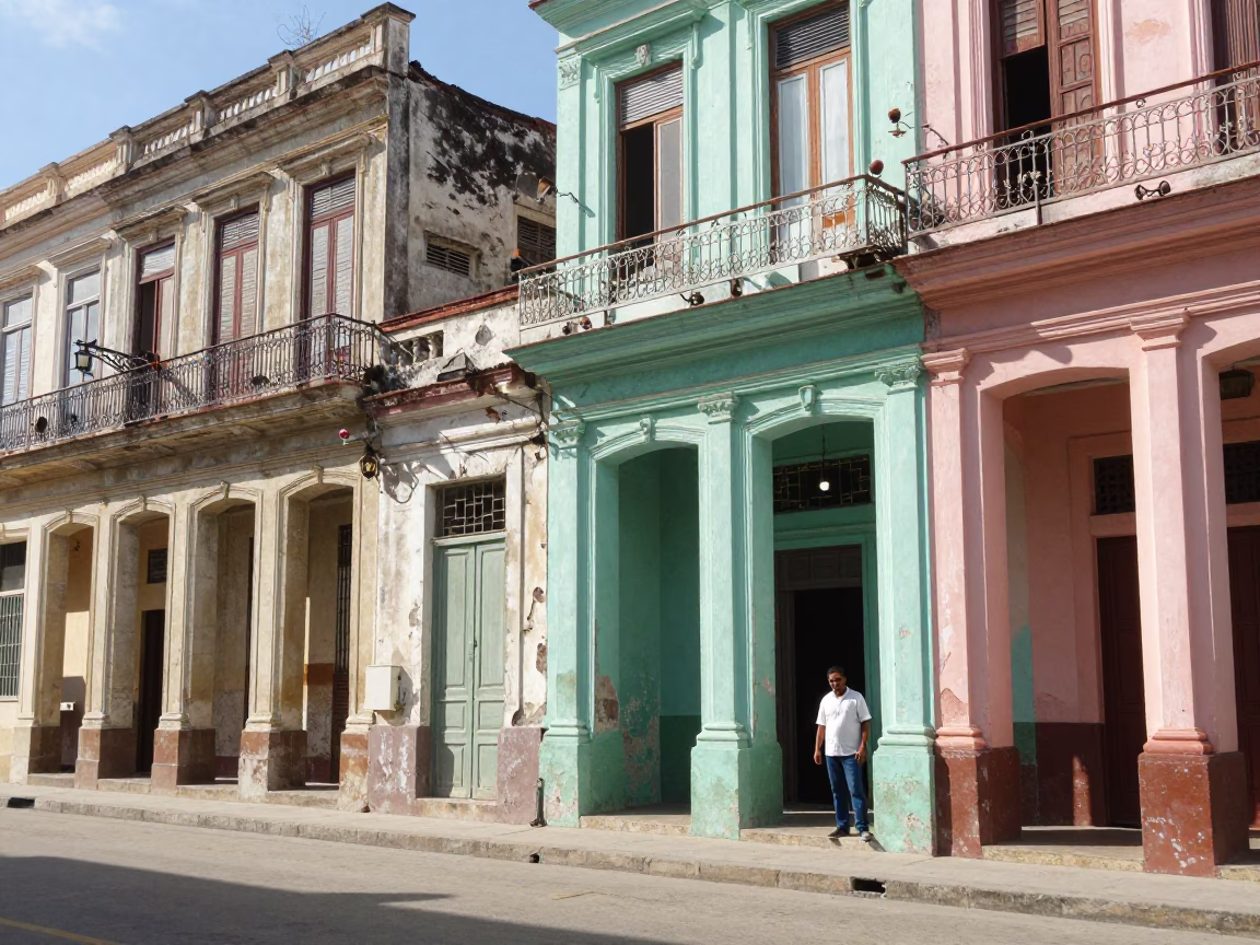 Bright Midmorning Havana Cuba Street Scene with Colorful Building and Local Activity in in Havana, Cuba