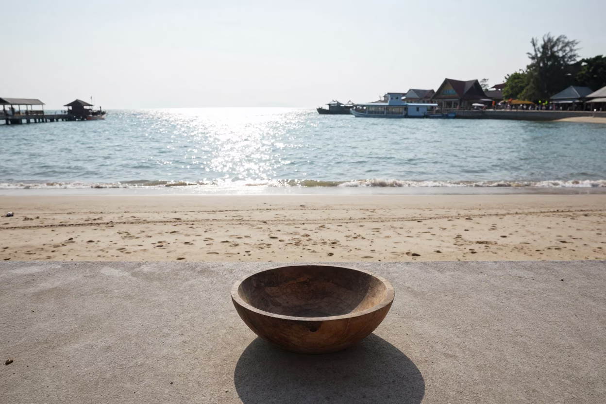 Bright Midmorning Horizon Shot of Phuket Thailand Beach and Harbor Scene in in Phuket, Thailand