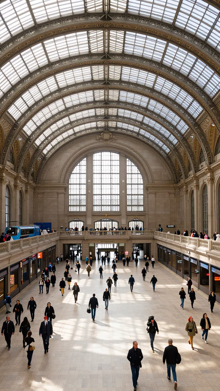 Bright Midmorning Light at Chicago Illinois Glass Steel Train Station Arched Roof in in Chicago, Illinois, United States