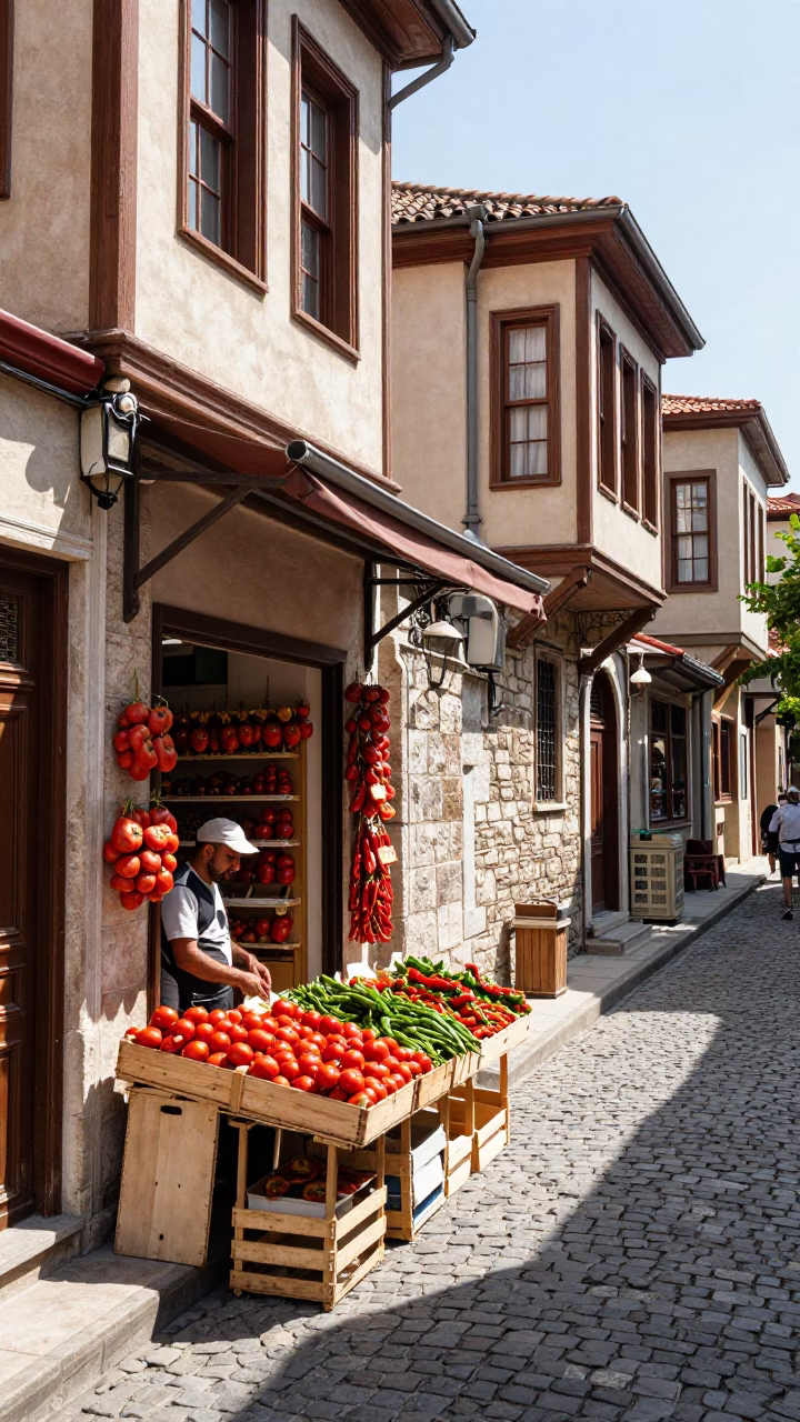 Bright Midmorning Light Illuminates Historic Istanbul Street Scene with Traditional Architecture in in Istanbul, Turkey
