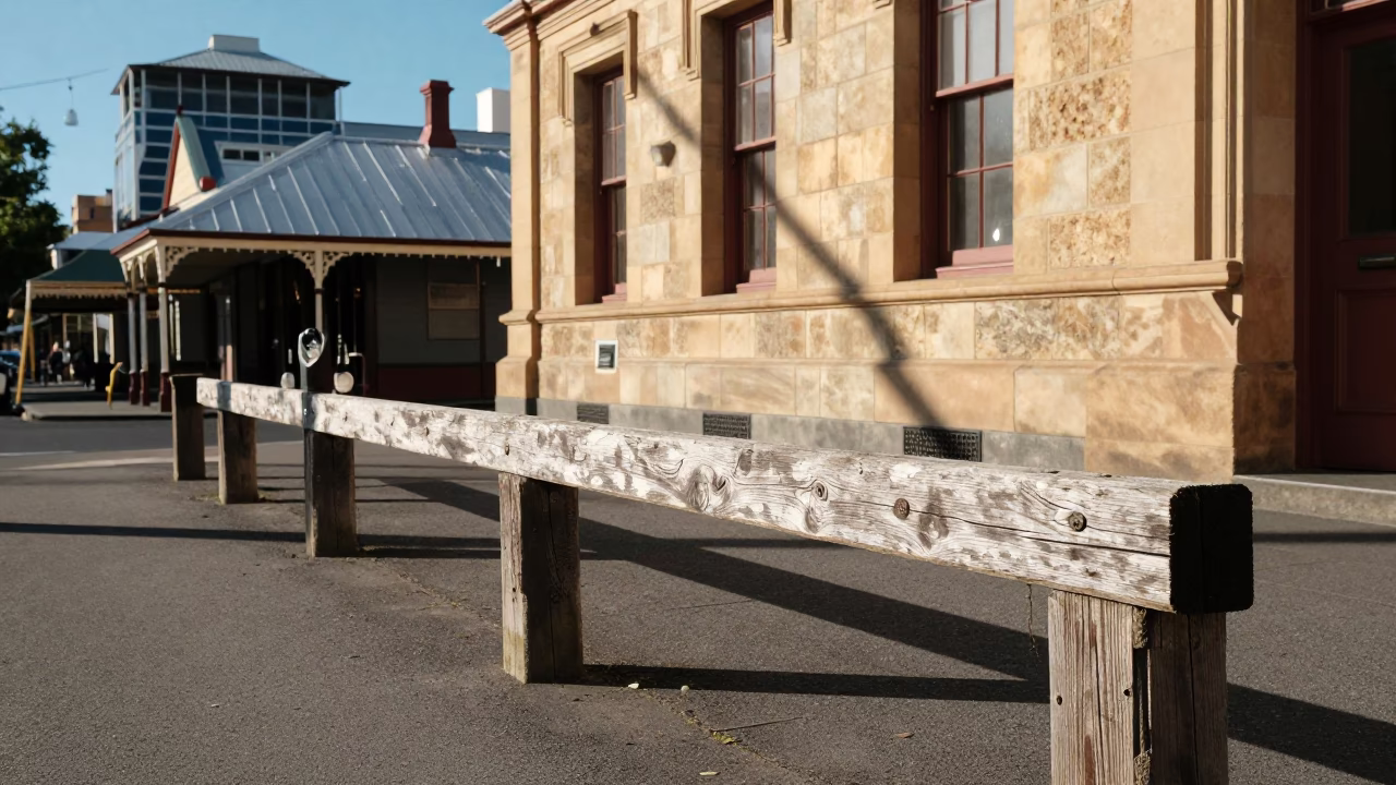 Bright Midmorning Light Illuminates Hobart Tasmania Street Scene with Local Details in in Hobart, Tasmania, Australia
