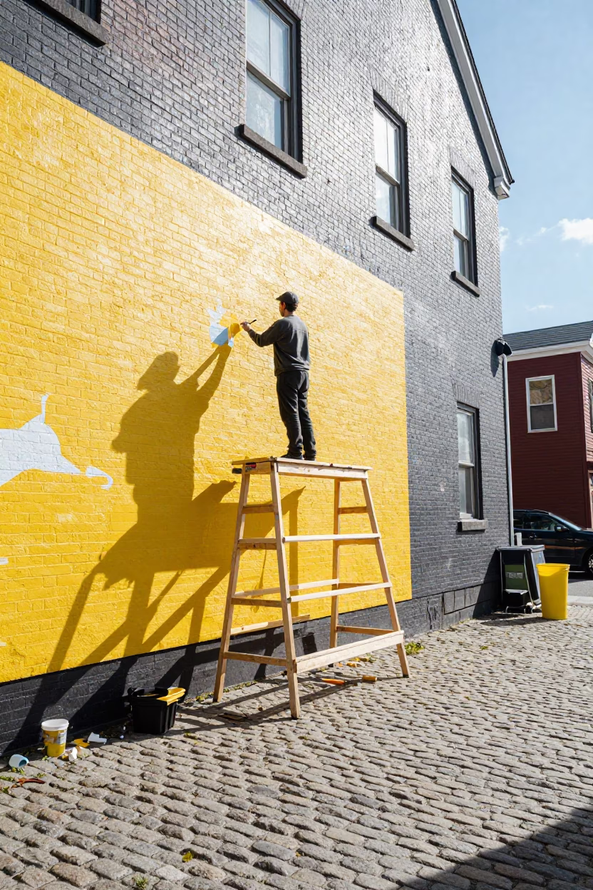 Bright Midmorning Light on Artist Painting in Halifax in in Halifax, Nova Scotia, Canada