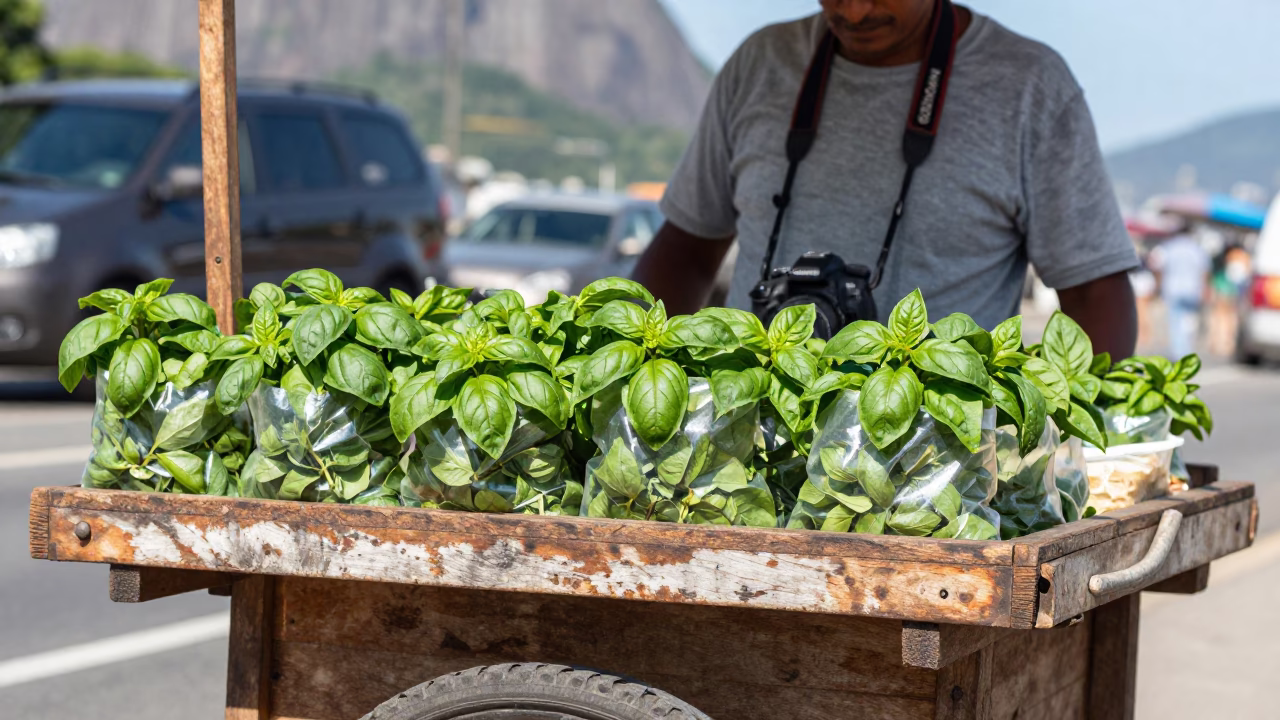 Bright Midmorning Light on Basil Leaves in Rio De Janeiro in in Rio de Janeiro, Brazil