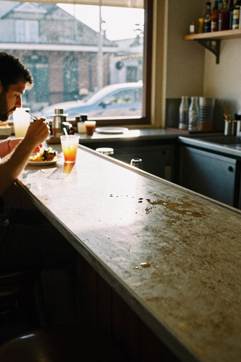 Bright Midmorning Light on Cafe Counter in New Orleans in in New Orleans, Louisiana, United States