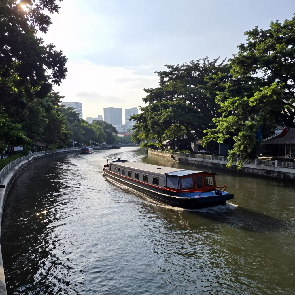 Bright Midmorning Light on Canal Scene in Kuala Lumpur in in Kuala Lumpur, Malaysia