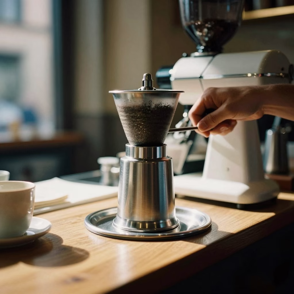 Bright Midmorning Light on Coffee Grinder in Florence in in Florence, Italy