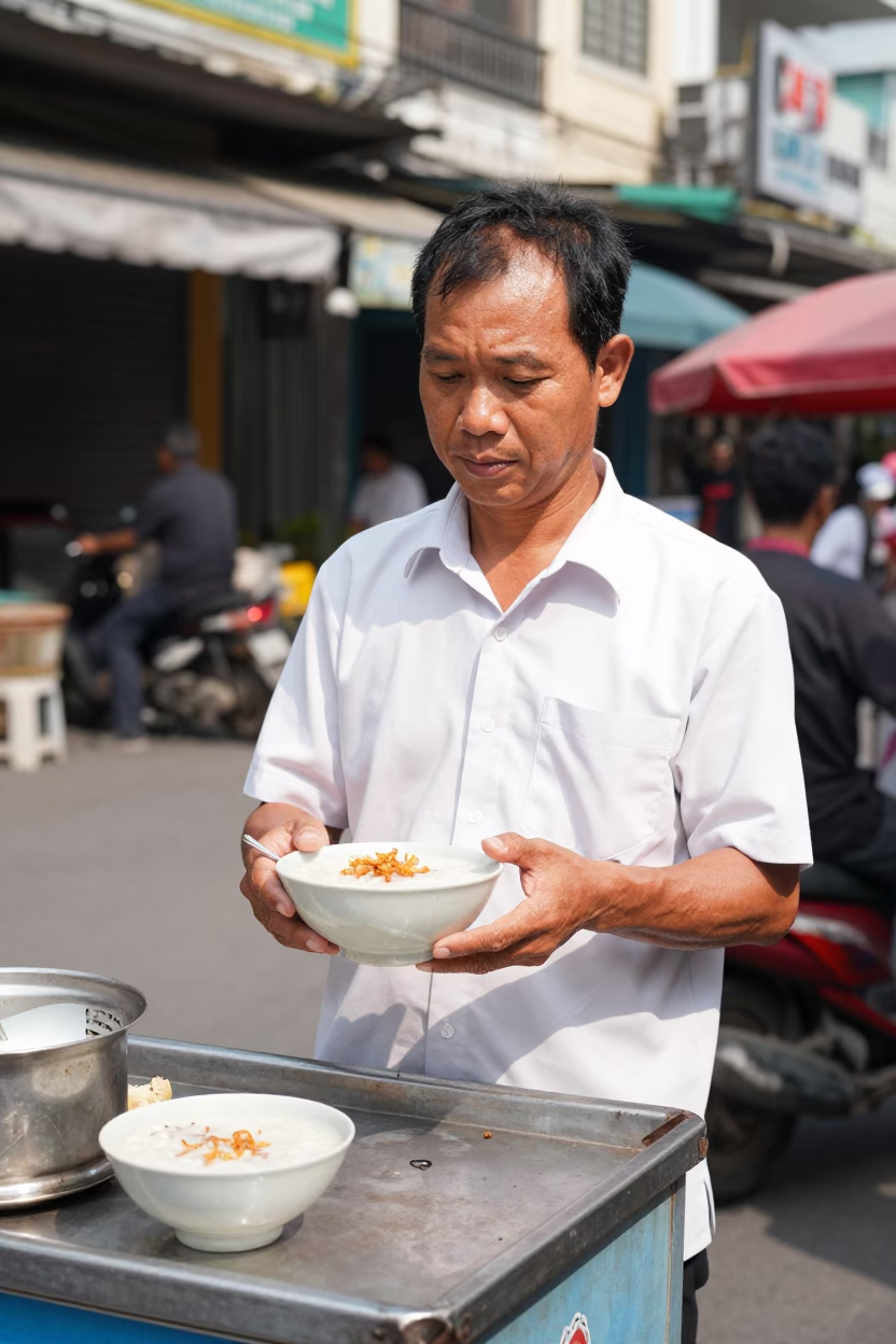 Bright Midmorning Light on Congee in Ho Chi Minh City in in Ho Chi Minh City, Vietnam