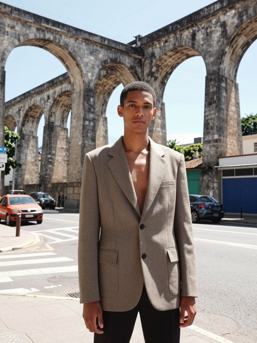 Bright Midmorning Light on Fashion Portrait in Salvador in in Salvador, Brazil