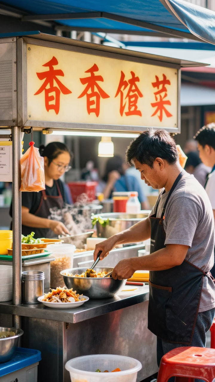 Bright Midmorning Light on Food Stall in Kaohsiung in in Kaohsiung, Taiwan