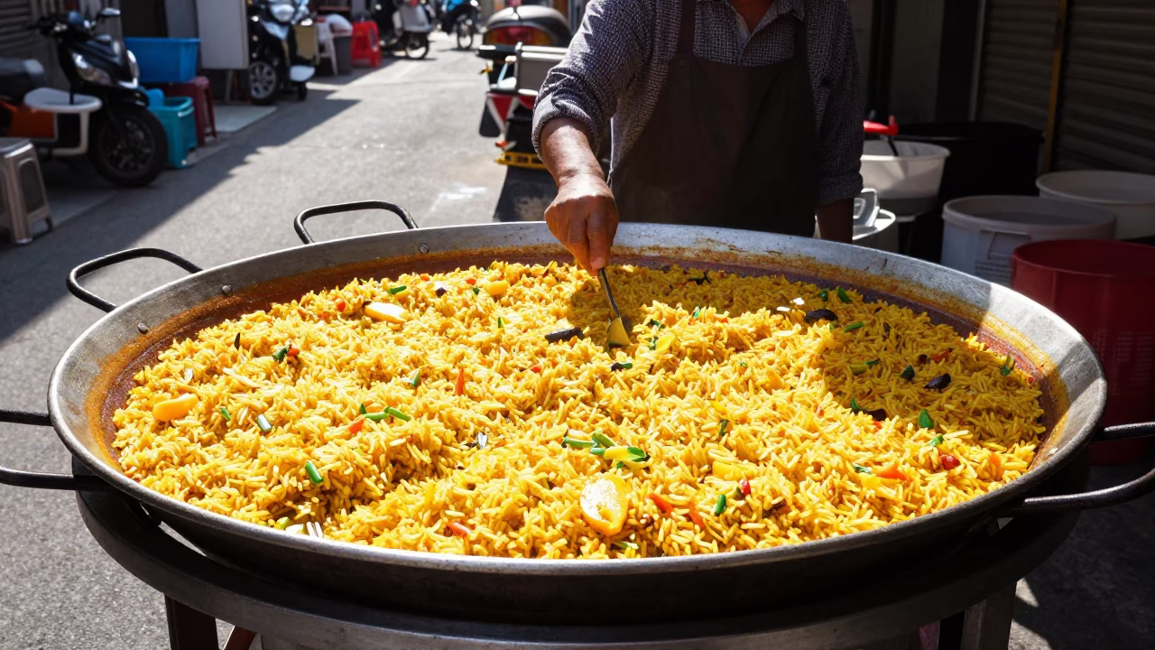 Bright Midmorning Light on Fresh Paella in Kaohsiung in in Kaohsiung, Taiwan