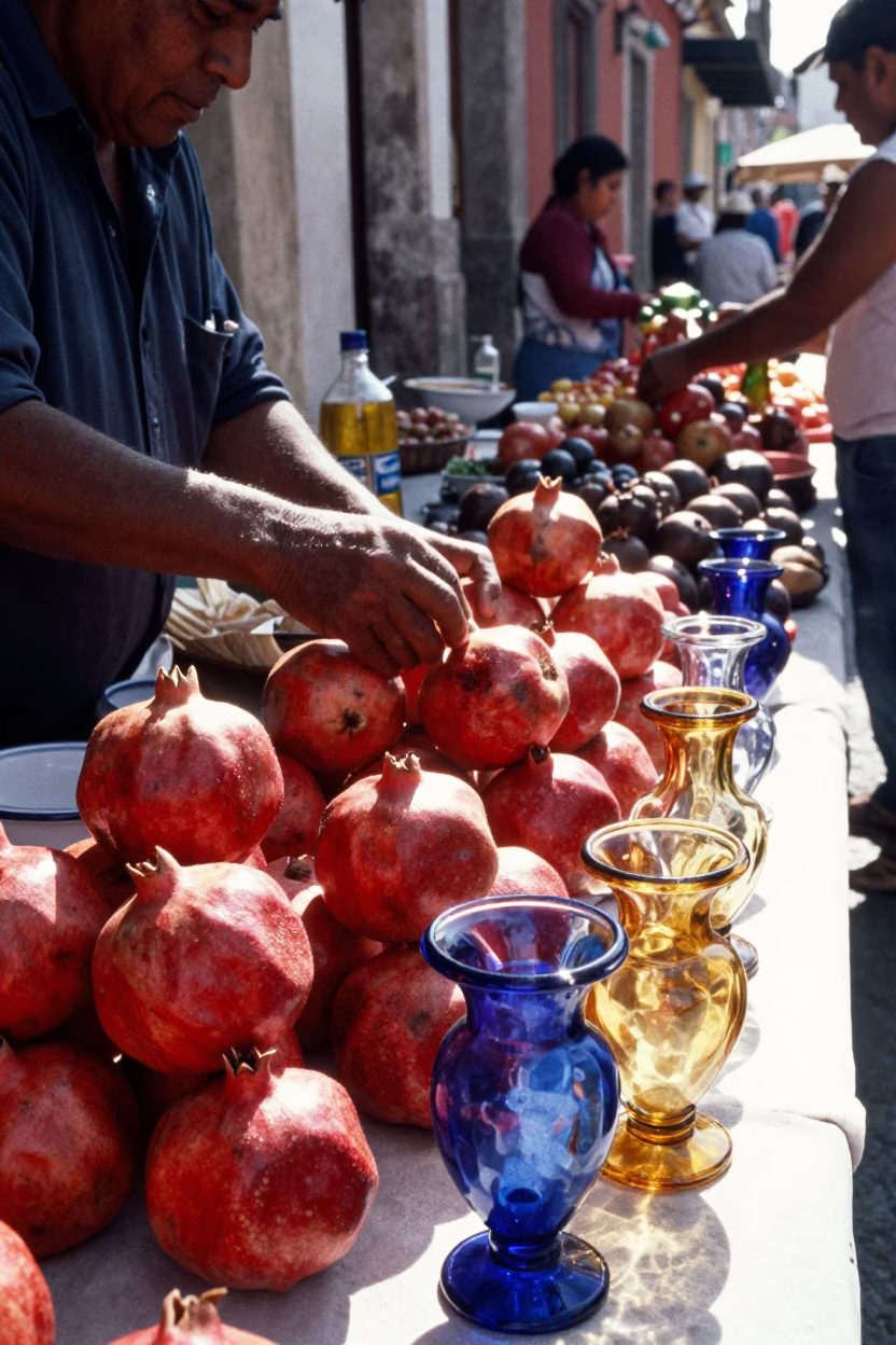 Bright Midmorning Light on Glass Vases in Oaxaca in in Oaxaca, Mexico