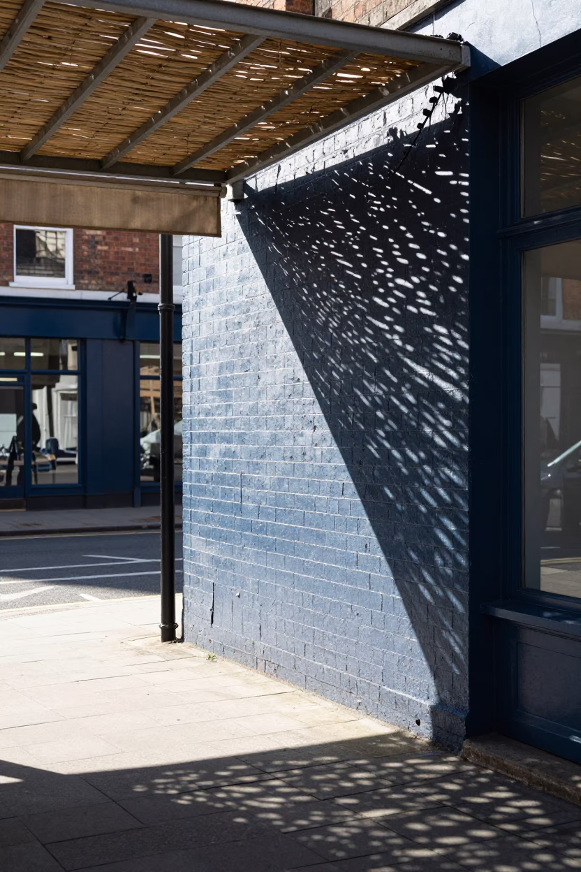 Bright Midmorning Light on Liverpool Street with Wicker Shadow and Urban Details in in Liverpool, United Kingdom