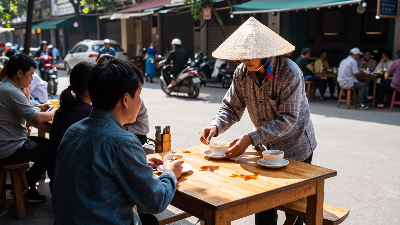 Bright Midmorning Light on Midmorning Scene in Hanoi in in Hanoi, Vietnam