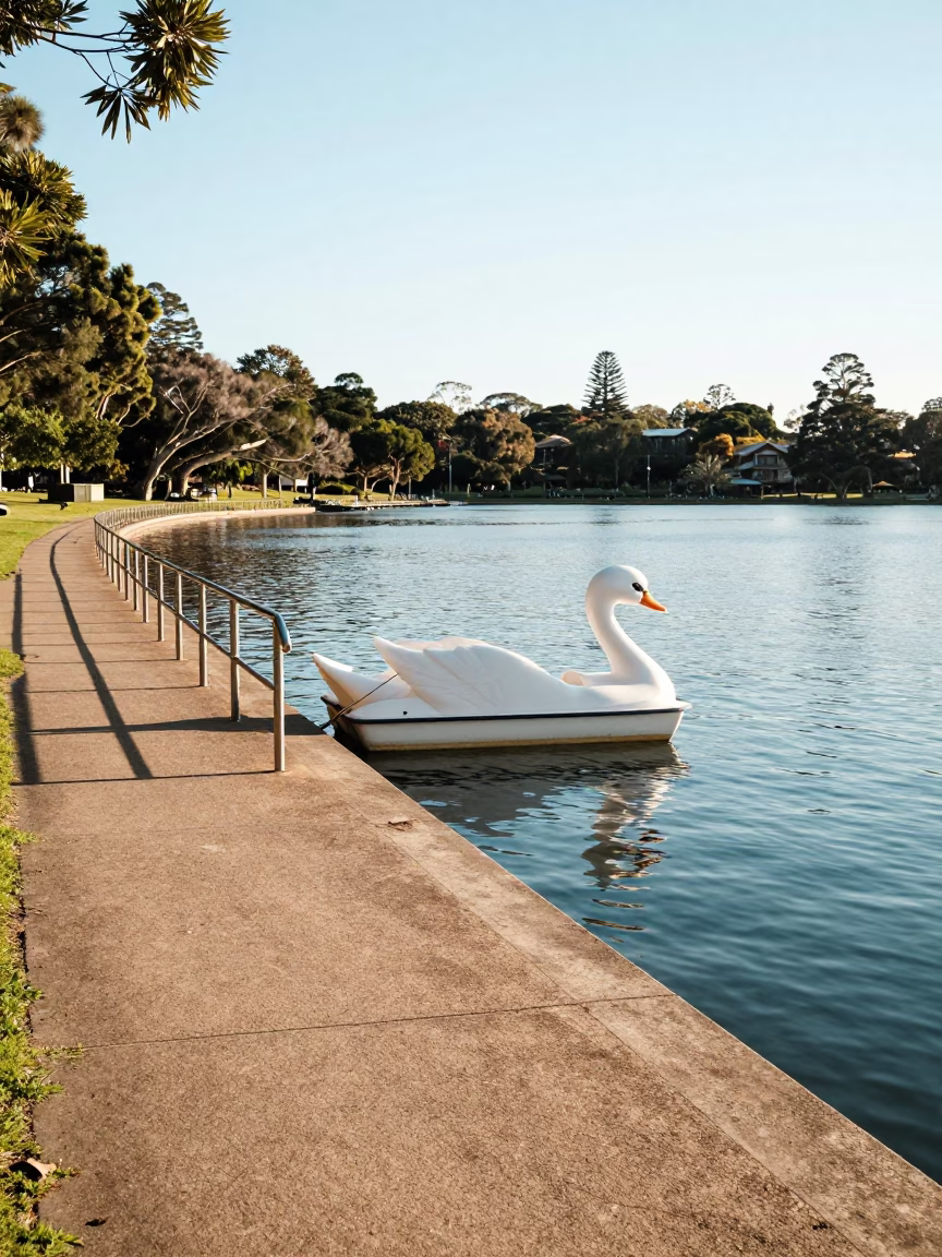 Bright Midmorning Light on Park Lake in Sydney in in Sydney, New South Wales, Australia