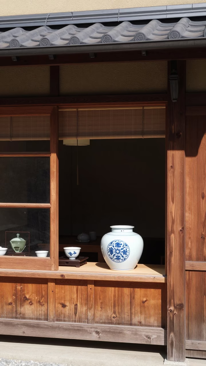 Bright Midmorning Light on Shop Exterior in Kyoto in in Kyoto, Japan