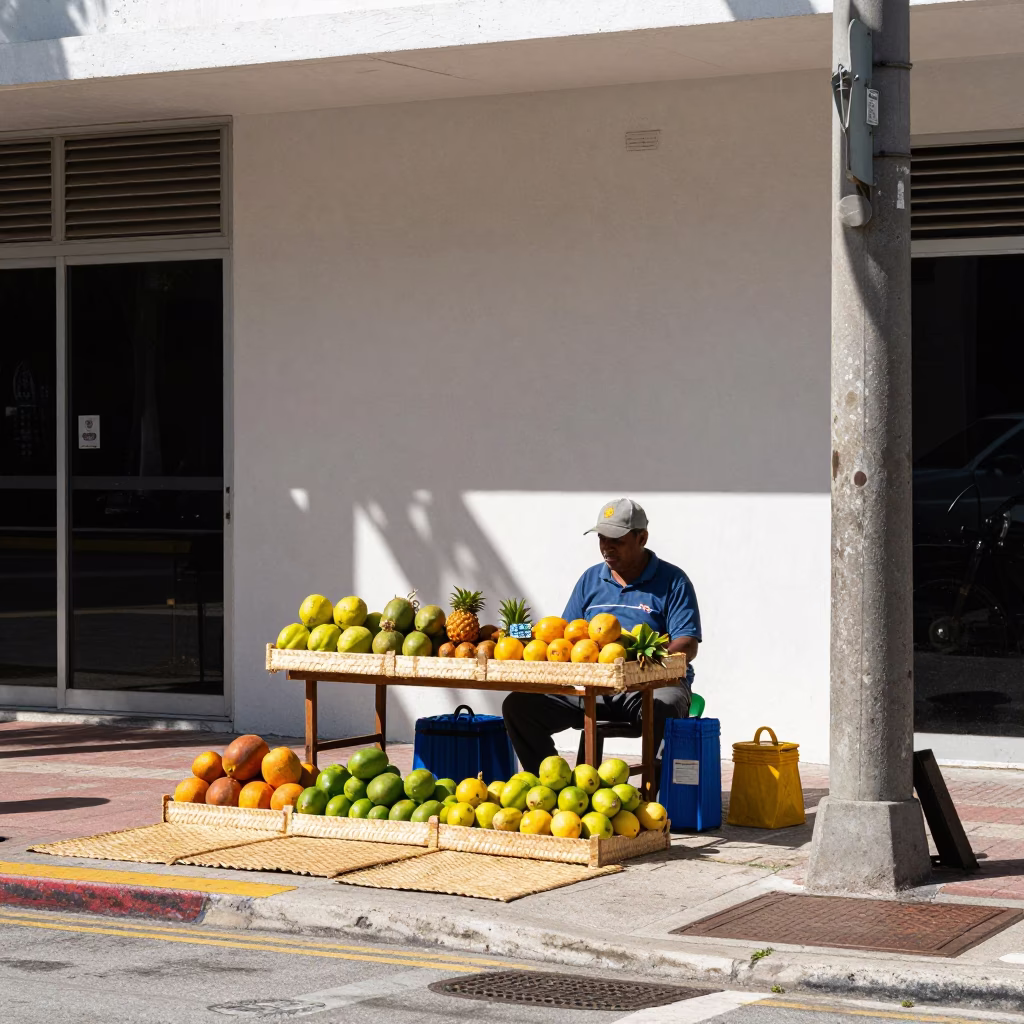 Bright Midmorning Light on Street Corner in Miami in in Miami, Florida, United States
