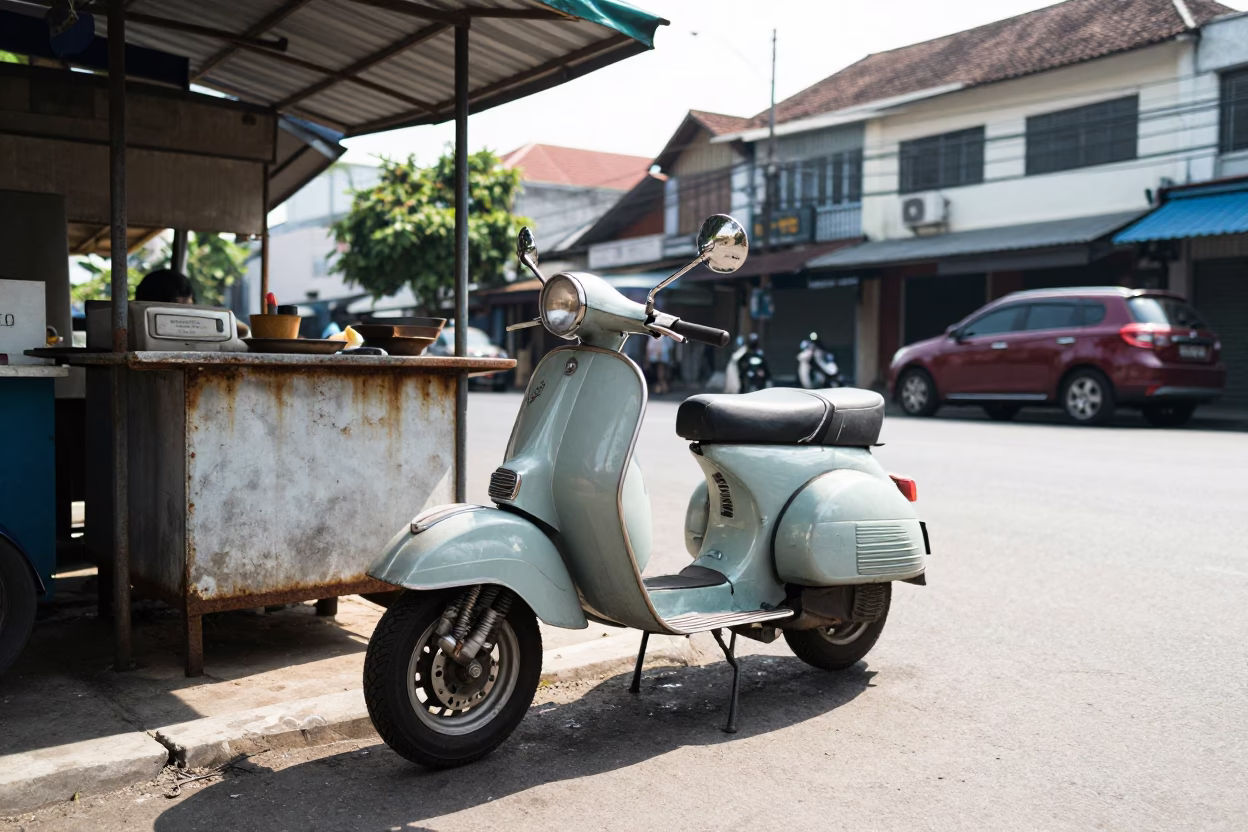 Bright Midmorning Light on Street Corner in Surabaya in in Surabaya, Indonesia
