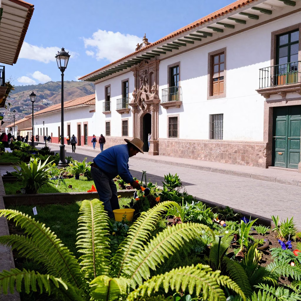 Bright Midmorning Light on Street Scene in Cusco in in Cusco, Peru