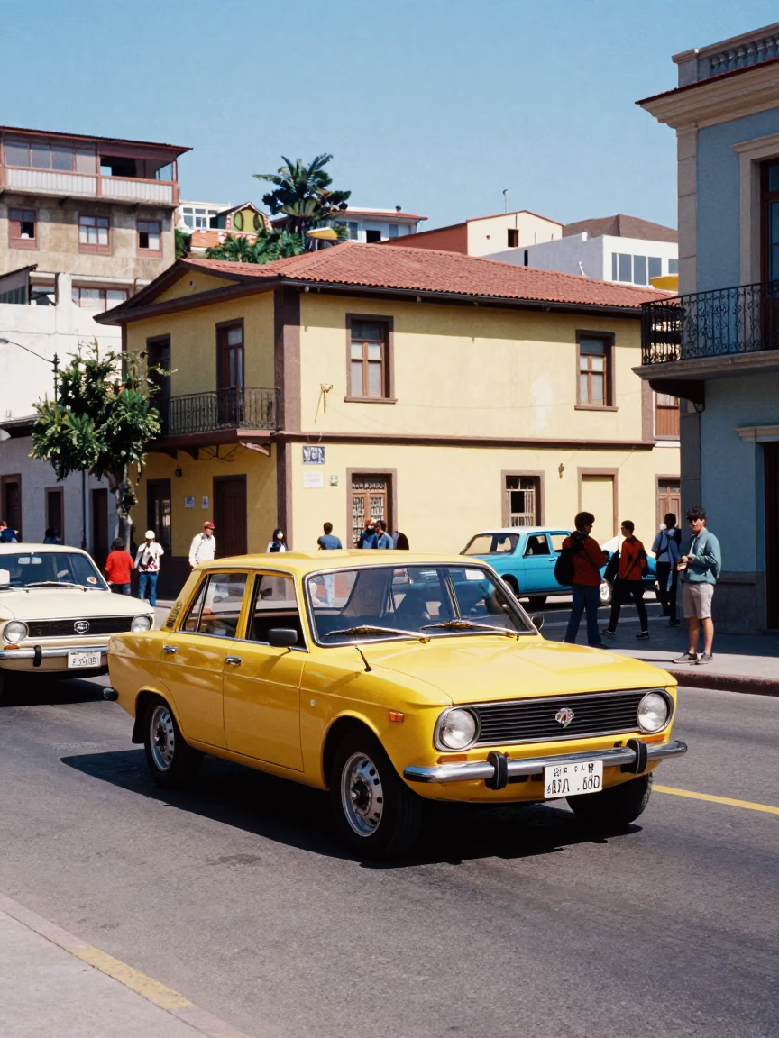 Bright Midmorning Light on Street Scene in Valparaiso in in Valparaiso, Chile
