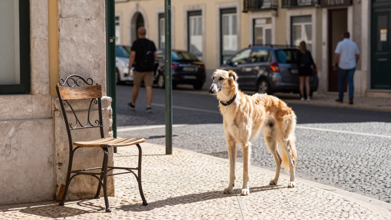 Bright Midmorning Lisbon Street Scene with Sunlight and Local Details in in Lisbon, Portugal